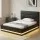 Artiss LUMI King Single LED Gas Lift Bed Frame Black PVC Leather Upholstered Storage with Plush Headboard