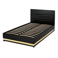 Artiss LUMI King Single LED Gas Lift Bed Frame Black PVC Leather Upholstered Storage with Plush Headboard