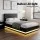 Artiss LUMI King Single LED Gas Lift Bed Frame Black PVC Leather Upholstered Storage with Plush Headboard