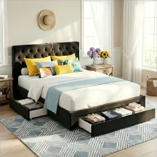 Artiss Queen Upholstered Velvet Storage Bed Frame with 3 Drawers and USB Type C Charging Station 165x222x110cm