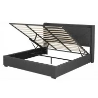 Artiss King Gas Lift Storage Bed Charcoal Grey Upholstered Geometric Headboard with Charging Ports 185x205cm
