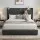 Artiss King Gas Lift Storage Bed Charcoal Grey Upholstered Geometric Headboard with Charging Ports 185x205cm