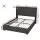 Artiss Queen Gas Lift Bed Frame with Concealed Storage Charging Ports Upholstered Geometric Headboard Charcoal Grey