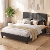 Artiss Neo Double Size Bed Frame Charcoal Faux Linen Upholstered Padded Headboard Solid Wood Slat Base 300kg