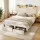 Artiss Queen Upholstered Wingback Bed Frame with Storage Drawers Charging Station Mood Lighting Linen