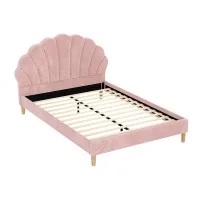 Artiss ROSY Double Bed Frame with Pink Velvet Scallop Bedhead - Elegant Wood Base, Easy Assembly, 1-Year Warranty