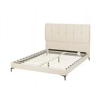 Artiss Double Upholstered Velvet Bed Frame with Tufted Headboard 133x185cm Cream White Platform No Box Spring Required