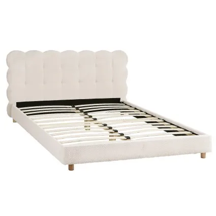 Artiss CLOUD Queen Bed Frame with Cloud Headboard Bouclé Upholstery White 153x203cm Platform Base 300KG