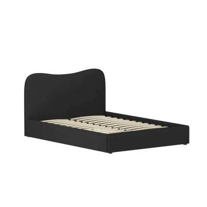 Artiss DARA Double Size Bed Frame Boucle Upholstered, Padded Headboard, Pine Wood Slat Support, Black, Sturdy Design