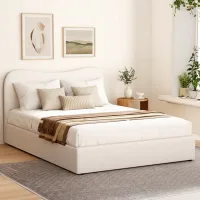Artiss King Size Bed Frame Boucle Upholstery Beige 213x191cm - Stylish Wooden Slat Support with Padded Headboard