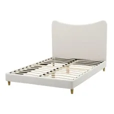 Artiss Double Bed Frame with Curved Bouclé Headboard, 300kg Capacity, Beige Upholstered Bedroom Design
