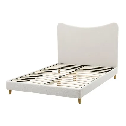 Artiss Double Bed Frame with Curved Bouclé Headboard, 300kg Capacity, Beige Upholstered Bedroom Design
