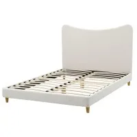 Artiss Queen Bed Frame with Bouclé Headboard 300kg Capacity Beige Curved Wooden Slats