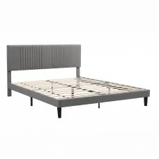 Artiss King Bed Frame with Adjustable Headboard 300kg Capacity Grey Faux Linen Reinforced Slat Base