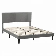 Artiss Queen Bed Frame 300kg with Adjustable Upholstered Headboard and Reinforced Plywood Slat Base Grey