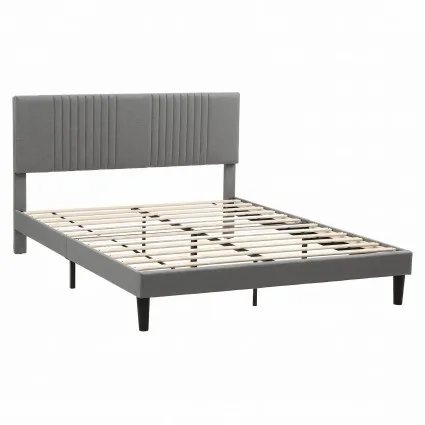 Artiss Queen Bed Frame 300kg with Adjustable Upholstered Headboard and Reinforced Plywood Slat Base Grey