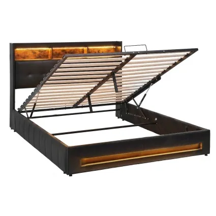 Artiss Double Bed Frame with Gas Lift Storage RGB LED Lights and USB Type‑C Charging Headboard 300kg
