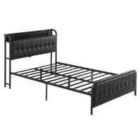 Artiss Double Bed Frame Upholstered PU Leather with Storage Headboard and SAA Charging Station 300kg