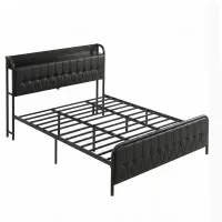 Artiss King Bed Frame PU Leather Upholstered with Storage Headboard and SAA Charging Station 300kg Capacity