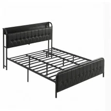 Artiss King Bed Frame PU Leather Upholstered with Storage Headboard and SAA Charging Station 300kg Capacity