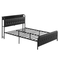 Artiss Queen PU Leather Bed Frame with Storage Headboard and SAA Charging Station 300kg Capacity 32cm Clearance