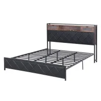 Artiss King Size PU Leather Bed Frame with LED Lights USB Charging and Storage Headboard Integrated Power