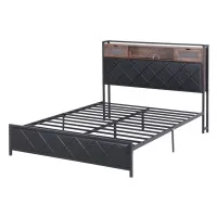 Artiss Queen PU Leather Smart Bed Frame with LED Lighting Storage Headboard USB Charging Station 153x224cm