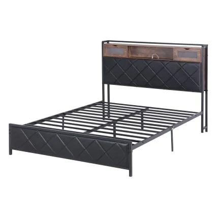Artiss Queen PU Leather Smart Bed Frame with LED Lighting Storage Headboard USB Charging Station 153x224cm