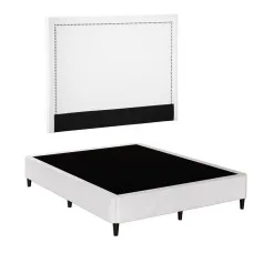 Artiss Queen Fabric Bed Frame with Padded Linen Look Headboard Grey Beige Metal Platform Base 151x200cm