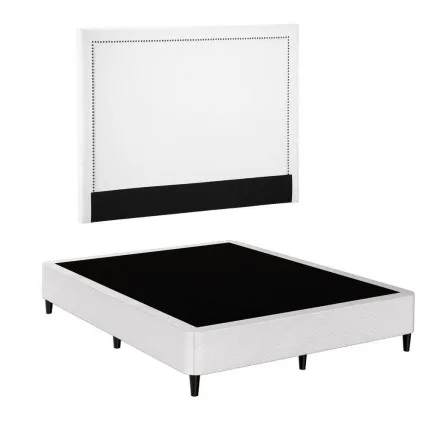 Artiss Queen Fabric Bed Frame with Padded Linen Look Headboard Grey Beige Metal Platform Base 151x200cm