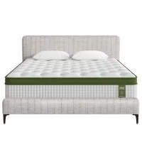 Artiss BedStory King Bed Frame and Pocket Coil Mattress Set Beige Upholstered Platform with Storage 222x195cm