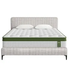 Artiss BedStory King Bed Frame and Pocket Coil Mattress Set Beige Upholstered Platform with Storage 222x195cm