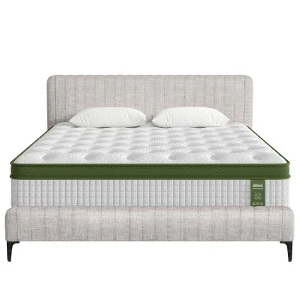 Artiss BedStory King Bed Frame and Pocket Coil Mattress Set Beige Upholstered Platform with Storage 222x195cm