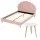 Artiss ROSY Double Bed Frame with Pink Velvet Scallop Bedhead and 50.5cm White Round Side Table Set (Double)