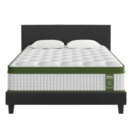 Artiss BedStory Queen Platform Bed Frame and Hybrid Pocket Coil Mattress Set Charcoal Medium‑Firm Support