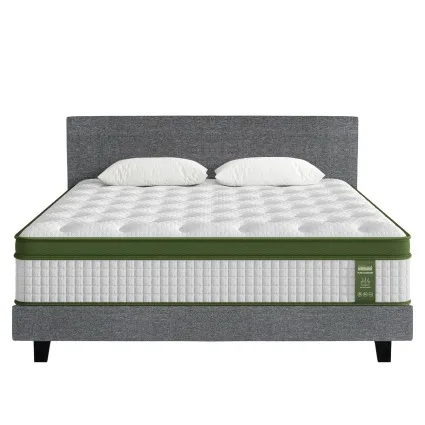 Artiss BedStory King Bed Frame Set with Hybrid Pocket Coil Mattress Medium Firm Linen Grey Padded Headboard