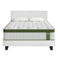 Artiss BedStory Queen Set: Leather Frame, Medium-Firm Hybrid Mattress, Pocket Coils, Easy Assembly, White Finish