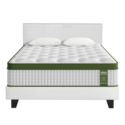 Artiss BedStory Queen Set: Leather Frame, Medium-Firm Hybrid Mattress, Pocket Coils, Easy Assembly, White Finish