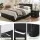 Artiss Gas Lift Queen Storage Bed Frame and Bedside Table Set Black PVC Leather 203x153cm Fit Queen Mattress