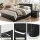 Artiss Queen Gas Lift Storage Bed Frame with 2 Black PU Leather Bedside Tables and Hidden Storage Options