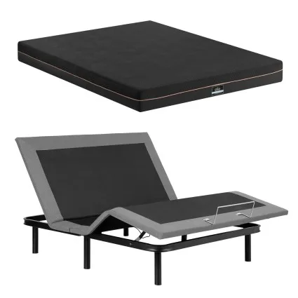 Artiss Double Adjustable Bed Frame with Giselle Bedding 18cm SHADOW Memory Foam Mattress Wireless Remote