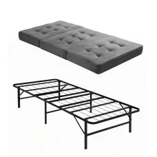 Giselle Bedding Single Folding Bed with 15cm Foam Mattress Metal Frame Guest Bed with Under-Bed Storage