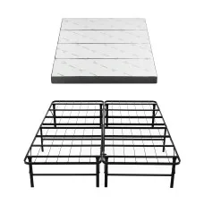 Giselle Bedding Queen Folding Bed with 10cm Mattress Metal Frame Guest Bed Bamboo Cover Four-Fold Design