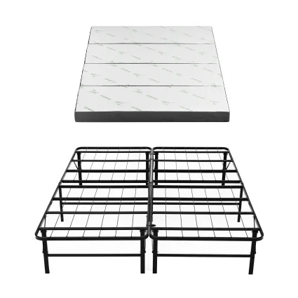 Giselle Bedding Queen Folding Bed with 10cm Mattress Metal Frame Guest Bed Bamboo Cover Four-Fold Design