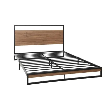 Artiss Dane King Single Bed Frame - Industrial Design, Metal, Wood, Black, Dark Wood, Sturdy Steel, 150kg Capacity