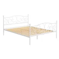 Artiss GROA Queen Size Bed Frame Metal Provincial Style, Powder-Coated Steel, Wooden Slats, Storage Space, White