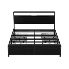 Artiss Queen Size Metal Bed Frame: LED Headboard, 4 Storage Drawers, USB Charging Hub, 16-Colour RGB, Easy Assembly