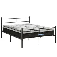 Artiss Double Metal Bed Frame with 32cm Euro Top Mattress 300kg Capacity Black 5 Zoned Pocket Springs