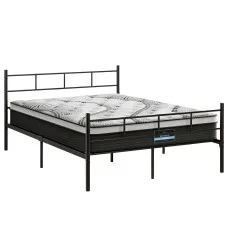 Artiss Double Metal Bed Frame with 32cm Euro Top Mattress 300kg Capacity Black 5 Zoned Pocket Springs