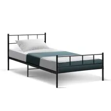 Artiss Sol Single Bed Frame, Black Metal, Sleek Design, Powder-Coated Steel, Ample Under-Bed Storage